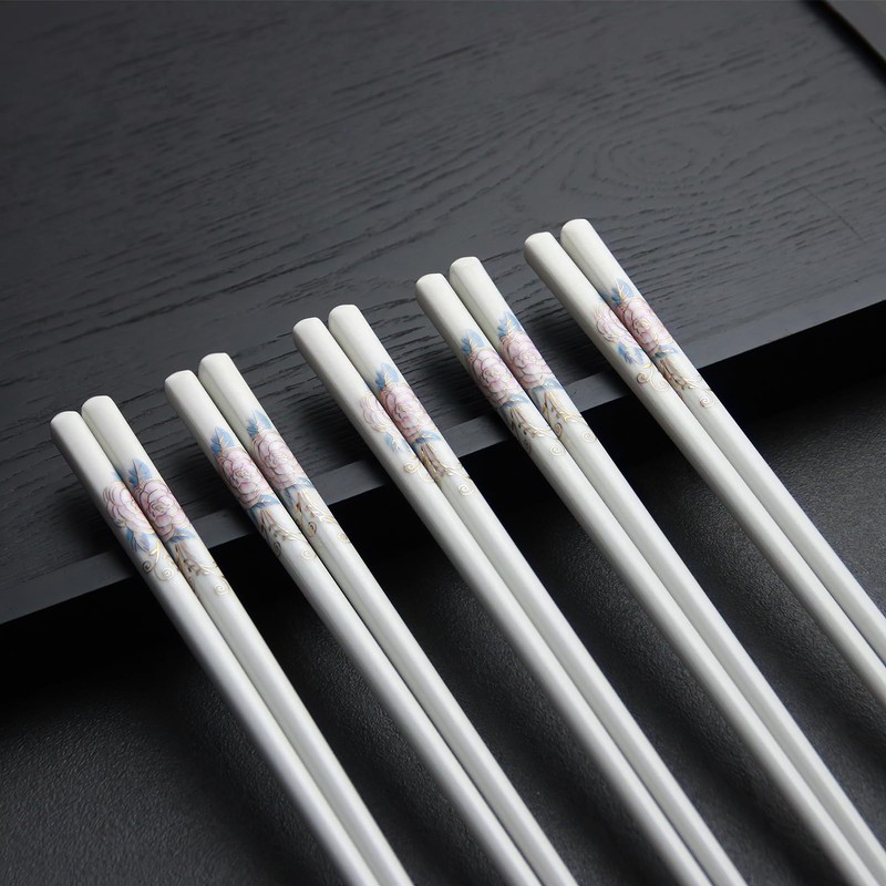 IQCWOOD 5 Pairs Ceramic Chopsticks, Bone China Chinese Reusable Chopsticks