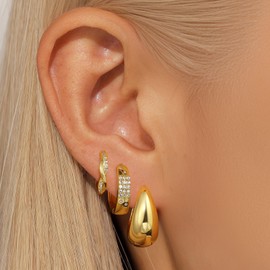 Jefull Gold Hoop Earring for Women - 3 Pairs 14k Gold Plated Hypoallergenic Earring Trending Earrings for Women Fashion Everyday Jewelry