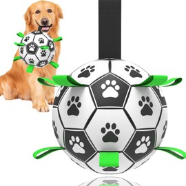 Dog Soccer Ball Toys with Straps, 6'' Interactive Dog Toys for Tug of War, Puppy Birthday Gifts, Dog Tug Toy, Dog Water Toy, World Cup Durable Dog Balls for Small Medium Dogs (6 Inch - Medium)