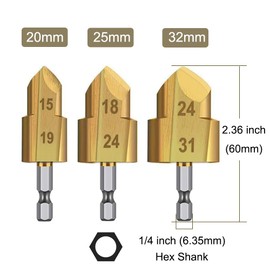 Saipe 3pcs Heavy Duty Pipe Reaming Step Drill Bit Set Titanium Coated Water Pipe Lifting Drill Bits Reaming Repair Tool 1/4" Hex Shank Conduit Reamer Step Bits PVC Pipe Expander (20/25/32mm)