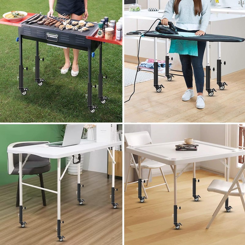Table Leg Extender with Casters Adjustable 6.3"-7.9" Height 8 Pack
