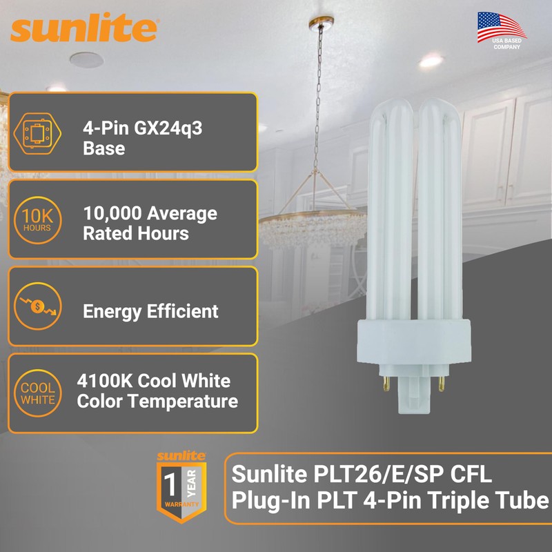 Sunlite PLT26/E/SP Compact Fluorescent Plug-in PLT 4-Pin Triple Tube, 26