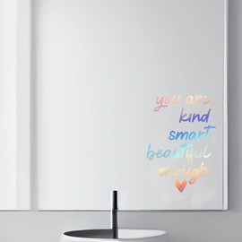 2 Pack 6.3"X5.5" Pink Mirror Decal, 3D Vinyl Mirror Decal for Bathroom Decor Accessories or Girl Vanity/Room Decor,Positive Affirmation Mirror Sticker for Kids, Girlfriend,Women Gift (Multicolour)