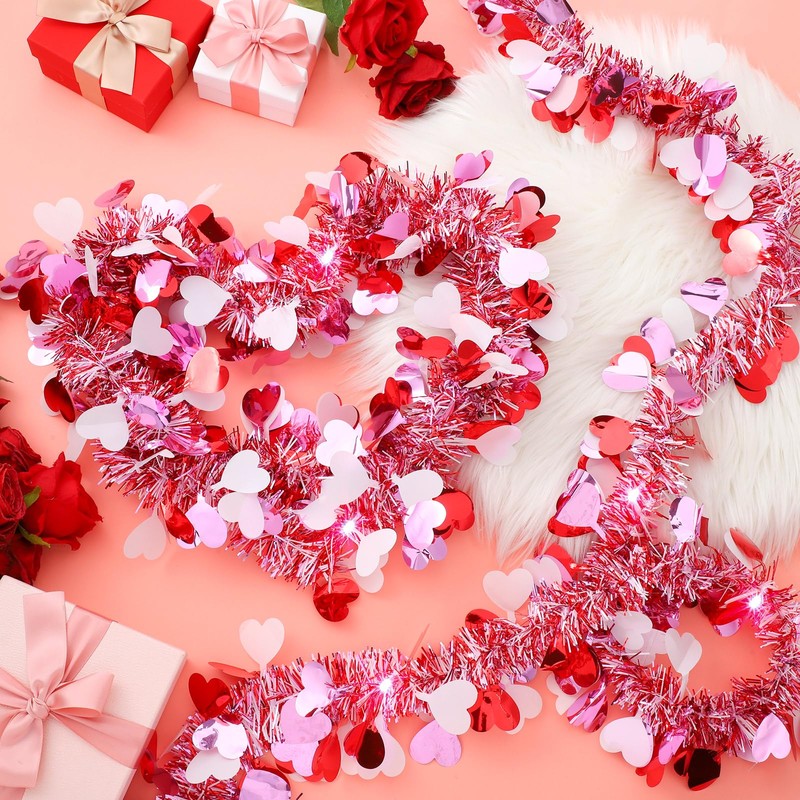 Riceshoot 131.23 ft Valentine's Day Tinsel Garland Metallic Heart Hanging