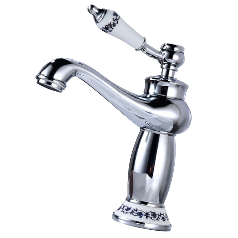 Ceramic Antique Brass Faucet Single Handle Blue White Porcelain Long
