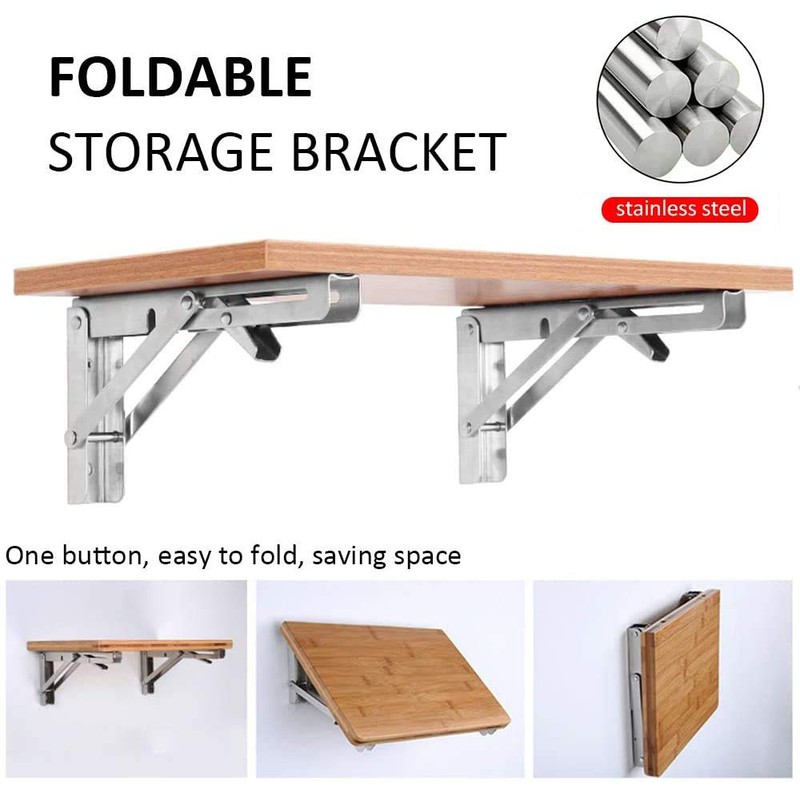 Folding Shelf Brackets, Heavy Duty Stainless Steel Collapsible DIY Wall