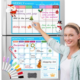 Dry Erase Calendar - Set of 3 Magnetic Calendars for Refrigerator: Monthly, Weekly Organizer & Daily Notepad,Wall & Fridge Family Calendar with 8 Magnetic Erase Markers & Eraser