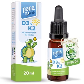 PanaKids Vitamin D3 K2 Drops for Children - from 4 Years - 100% Vegan - for 350 Days - 800 IU Vitamin D & 25μg Vitamin K2 - High Bioavailability - Laboratory Tested Quality - Vitamin D Children