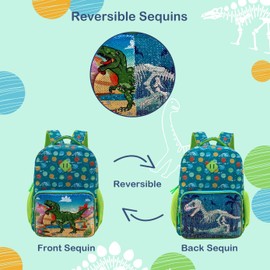HAPPYSUNNY Dinosaur Backpack for Kids 5-7 Boys and Girls 3-5 Reversible Sequins 15 Inch Kids Backpack for Preschool Early Elementary Kindergarten Bookbags with Chest Strap