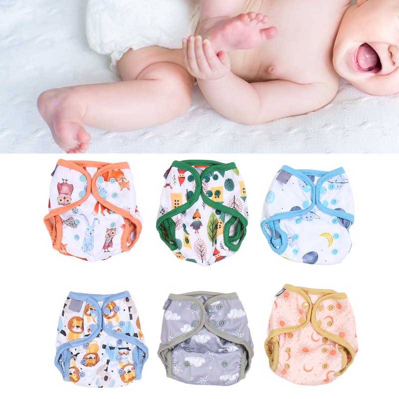 6pcs Baby Cloth Diaper Newborn Cute Pattern Waterproof Adjustable Breathable