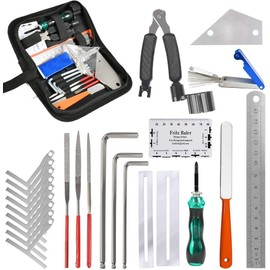 TIMESETL Guitar Repairing Maintenance Tools Kit String Organizer String Action Ruler Gauge Measuring Tool Hex Wrench Set Files Fingerboard Guard Understring Radius Gauges Guitar Fret Rocker Leveling