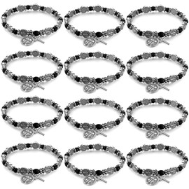 Crowye 12 Pcs Silver Saint Benedict Medal Rosary Bracelet Evil Protection Medal Rosary Bracelet Catholic Medals Rosary Bracelet for Women Men Catholic Gifts Religious Jewelry