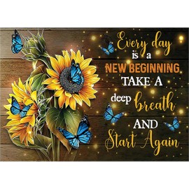 Auremi 5D Diamond Painting Kits for Adults, Sunflower Diamond Art Kits for Beginners,DIY Round Full Inspirational Diamond Gem Art Rhinestone Painting for Wall Decoration 12x16 in