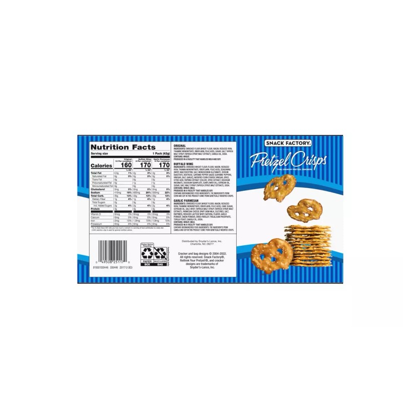 Snack Factory Pretzel Crisps Variety Pack, Individual 1.5 Ounce 24pk.,