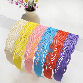 6pcs Braided Pattern Plastic Headbands for Girls Women, Bright Colorful Pigtail Hairbands, Multi-Color Plastic Hair Accessories in Pink, Yellow, ivory, Orange, Purple, Blue