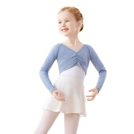 Avrigirl Kids Girls Ballet Wrap Tops Long Sleeve Crop Dance Sweaters for Leotards, Blue Crop Tops, 11 Years