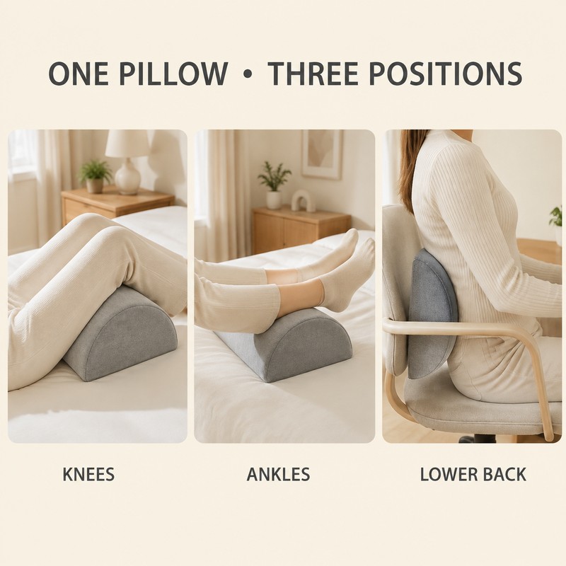 Half-Moon Memory Foam Bolster Pillow for Knee, Ankle, Back &