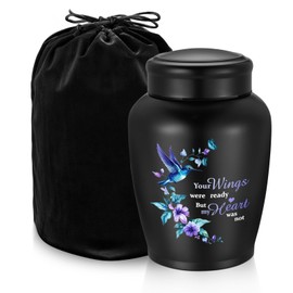 SOITIS Urns for Ashes Adult Male Female-8.5 Inches Stainless Steel Cremation Urns for Human Ashes, Funeral Keepsake for Women Man, Black Medium Urns for Human Ash