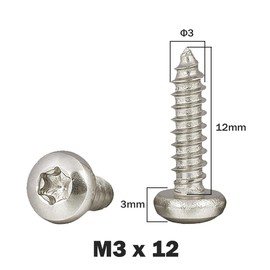 Drenky Wood Screws Stainless Steel Pack of 100 Torx Screws M3 x 12 mm Self-Tapping Screws Stainless Steel A2 V2A Rounded Head Screws Wood Full Thread for Wooden Parts