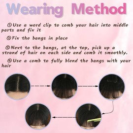 Clip in Fringe, Bangs Hair Clip on Wispy Fringe Hair Extensions with Temples Off Black Fine Air Bangs Pieces for Women