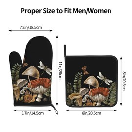 Witch Goth Mushroom Oven Gloves and Pot Holders 2-Pack, Heat Resistant Gloves for Baking, Cooking, Grilling