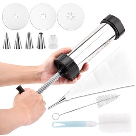 Churro Maker Kits, Include 3pcs Churro Maker Disc/12inch White Pastry Bag/4pcs Pastry Nozzle/Tip P-astry Nozzle/Converter/Pastry Cleaning Brush/Long Handle Bottle Brush(silver)