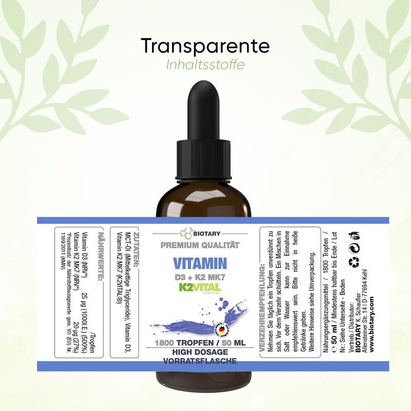 Vitamin D3 + K2 Drops 50 ml - (K2VITAL®) 99.7+%