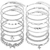 IXNEOP 16 Pcs Gold/Silver Anklet Bracelets for Women Cuban chain