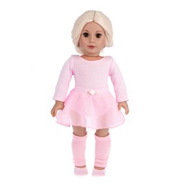 Practice Time - 4 Piece 18 inch Doll Ballerina Outfit - Pink Leotard, Skirt, Leg Warmers and Ballet Slippers (Doll Not Included)