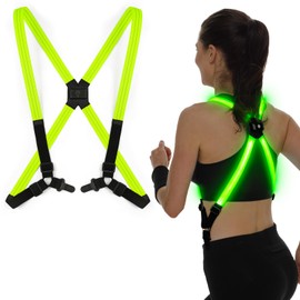 Light Up Suspenders for Night Walking, 3 Lighting Modes Glow in the Dark USB Rechargeable, X-Back Clip-on LED Reflective Suspenders for Running Cycling Safety Gear | Up to 10hrs Light - Green, M