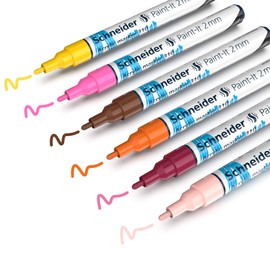 Schneider Paint-It 310 Acrylic Marker Set 3 (2 mm Round tip, high Coverage, Brilliant Colour, for Almost All Surfaces) 6 Pieces