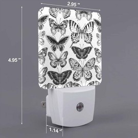 Chrobak LED Night Light,Sketch Vintage Black Butterflies LED Night Light Plug into Wall with Dusk to Dawn Light Sensor White Energy Efficient Nightlight for Bedroom Hallway Living Room Kitchen