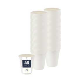BenBow Disposable Sugar Cane Cups, White, 250 ml x 50 - High Quality Cups, Better Than Paper Cups, Environmentally Friendly, Recyclable, for Hot and Cold Drinks, Ideal for Parties or Coffee