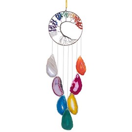 Nupuyai Tree of Life Colorful Agate Slices Wind Chime 7 Chakra Crystal Hanging Ornaments Handmade Windchime for Home Indoor Outdoor Decoration
