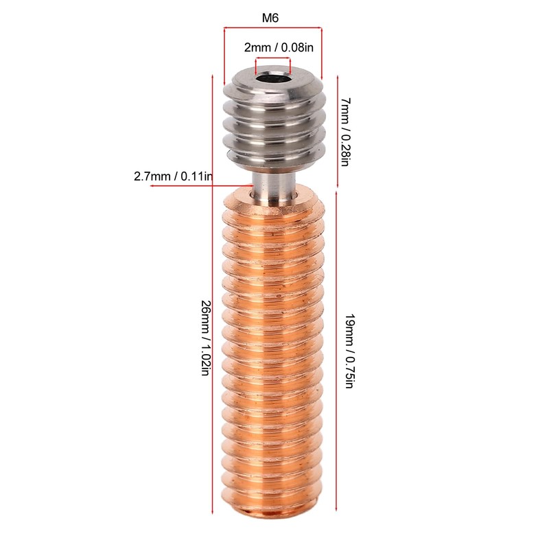 V5 Hotend Heatbreak All-Metal Threaded Upgrade Ti Alloy and Copper