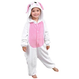 Ficlwigkis Easter Bunny Costume Onesies for Girls Boys Animal Costume kids Hoodie Bunny Outfit Pajamas Soft Flannel One Piece Bunny Onesie Fancy Dress (White, 140)