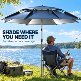 UPF 50+ Fishing Umbrella, Adjustable Tilting Outdoor Sunshade with Ventilated Waterproof Canopy and Carry Bag