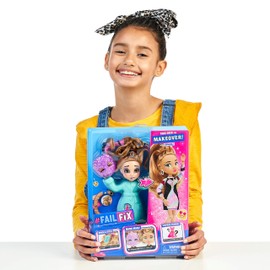 FailFix @SlayItDJ Total Makeover Doll Pack, 8.5 inch Fashion Doll with Long Brunette Restylable Hair and Transforming Face, Surprise Fashion Reveal and Accessories