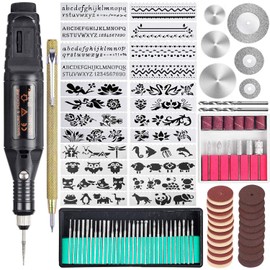 Uolor 108 Pcs Engraving Tool Kit, Multi-Functional Electric Corded Micro Engraver Etching Pen DIY Rotary Tool for Jewelry Glass Wood Metal Plastic with Scriber, 82 Accessories and 24 Stencils - Black
