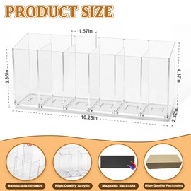 AVMDOM Drink Packet Organizer, Magnetic Water Packet Holder with Removable Divider & 6 Compartment, Clear Acrylic Water Flavor Packet Organization Container for Kitchen Bins Cabinets Organizer