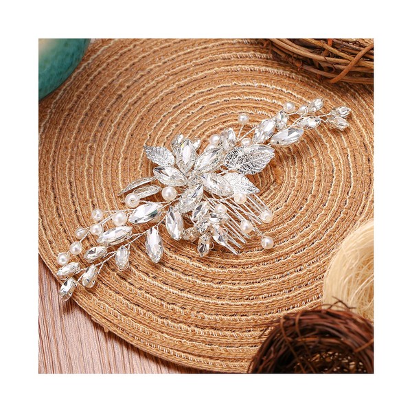 EVER FAITH Women's Wedding Hair Accessories Clear Crystal Simulated Pearl Filigree Flower Bride Hair Piece Comb