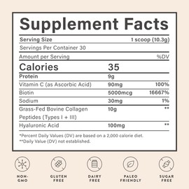 Beam Collagen Powder, Collagen for Women, Collagen with Hyaluronic Acid, Collagen Peptides Type 1 and 3, with Biotin, Grass Fed Bovine, Third-Party Tested, Best for Coffee, Vitamin C, 30 Servings