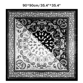GERINLY Classic Paisley Wild Rag, Buackaroo Bandana Contrast Color, Western Costume Black and White(BlackBeige)