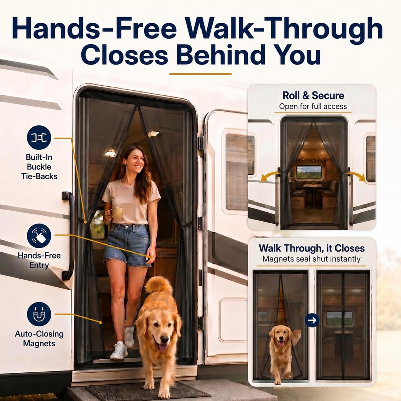 Yourheey RV Magnetic Screen Door 33"x80", Heavy Duty PET Mesh