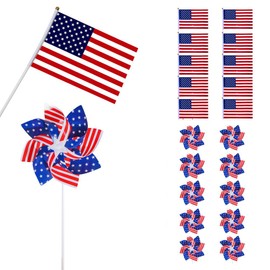 4th of July Decorations Pinwheels,10Pcs American Flag and 10Pcs Patriotic Pinwheels Red White and Blue Decoration, Garden Wind Spinners Outdoor Decor Windmills for Yard, Party Supplies