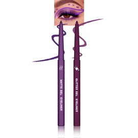 Purple Eyeliner Pencil Set, Matte&Glitter Gel Eyeliner Pencil for Halloween