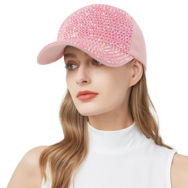 Naimo Women's Rhinestone Baseball Cap Adjustable Baseball Cap Women Sparkle Diamond Baseball Cap Summer Cap Sun Hat, pink