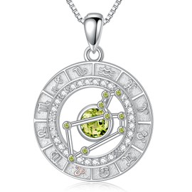 TOUPOP Leo Necklaces for Women White Gold S925 Sterling Silver Zodiac Constellation Pendant Necklace with Peridot August Birthstone Leo Zodiac Sign Birthday Jewelry for Sister Best Friend