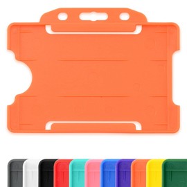 CKB LTD 10x Orange Single Sided Rigid Slide in Open Faced ID Card Badge Holders Horizontal/Landscape Identity Plastic Pass Protector - Holds a 86mm 54mm cr80 Credit Card Sized
