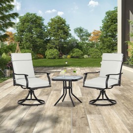 Aoodor 20" x 37" x 2.8" Polyester High Back Segmented Outdoor Chair Cushion, Water Resistant & Fade Resistant Removable Cover, Ties and Zipper for Patio Furniture, Set of 2, Grey